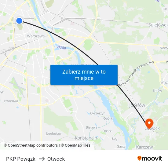 PKP Powązki to Otwock map