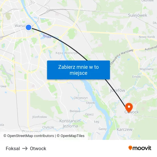 Foksal to Otwock map