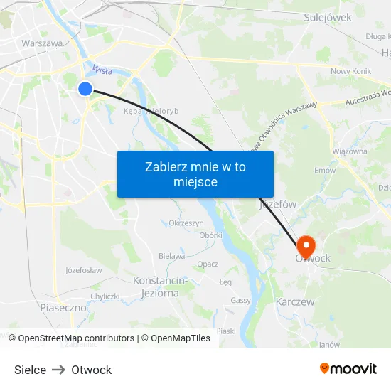 Sielce to Otwock map
