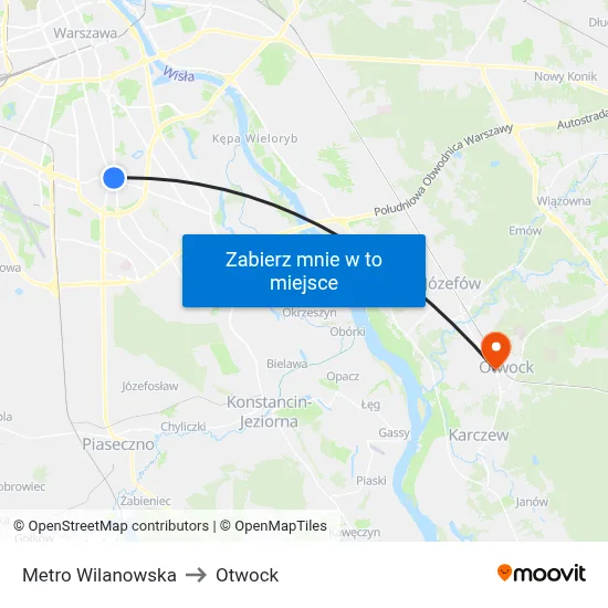 Metro Wilanowska to Otwock map