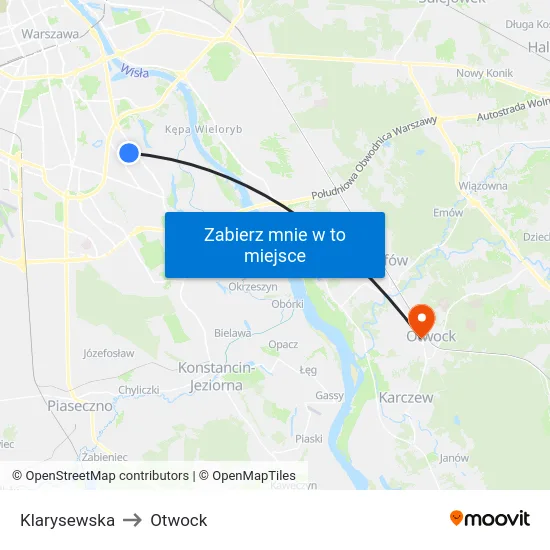 Klarysewska to Otwock map