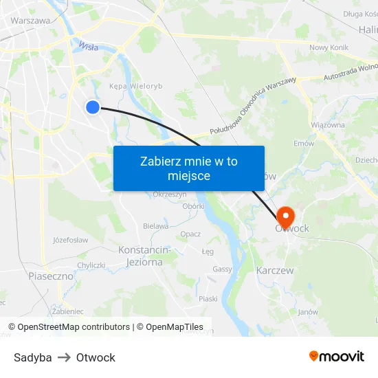 Sadyba to Otwock map