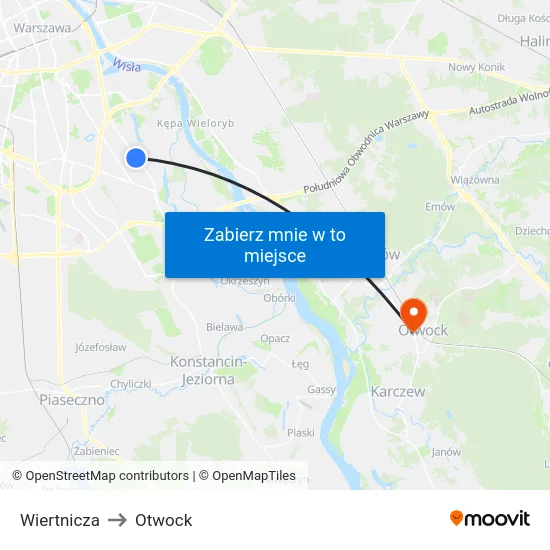 Wiertnicza to Otwock map