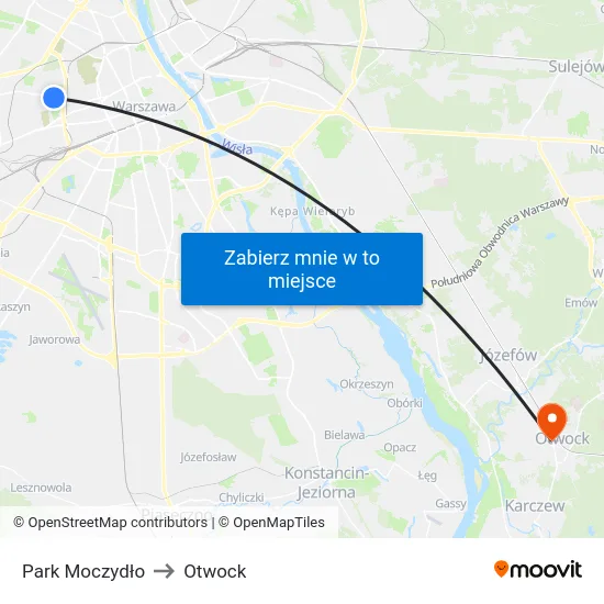 Park Moczydło to Otwock map