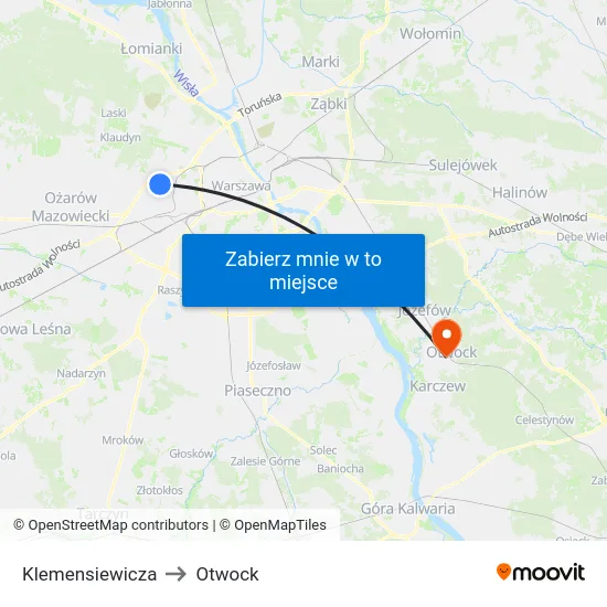 Klemensiewicza to Otwock map