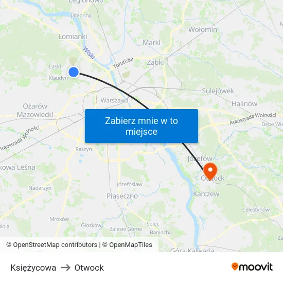Księżycowa to Otwock map