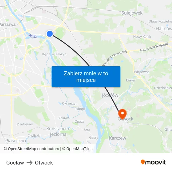 Gocław to Otwock map