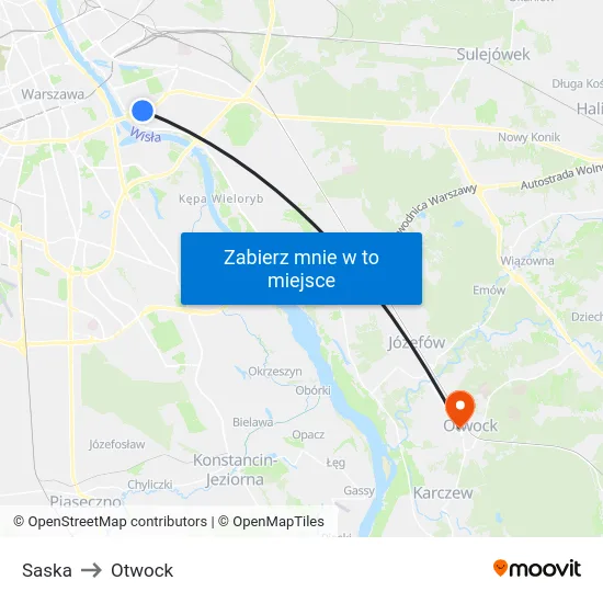 Saska to Otwock map