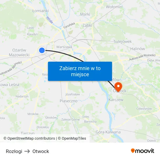 Rozłogi to Otwock map
