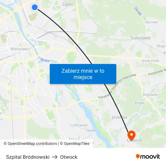 Szpital Bródnowski to Otwock map
