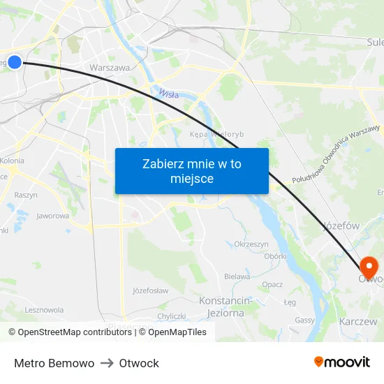Metro Bemowo to Otwock map