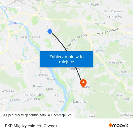 PKP Międzylesie to Otwock map