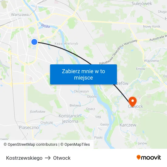 Kostrzewskiego to Otwock map
