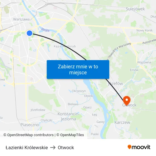 Łazienki Królewskie to Otwock map