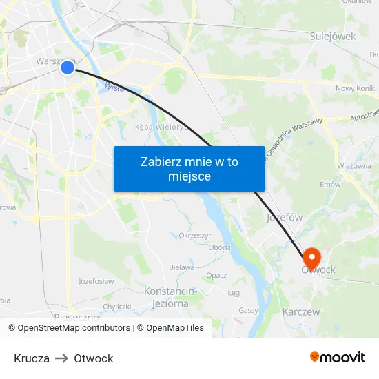 Krucza to Otwock map
