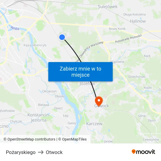 Pożaryskiego to Otwock map