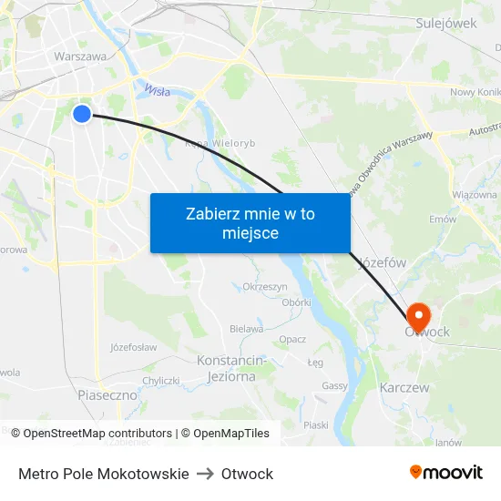 Metro Pole Mokotowskie to Otwock map