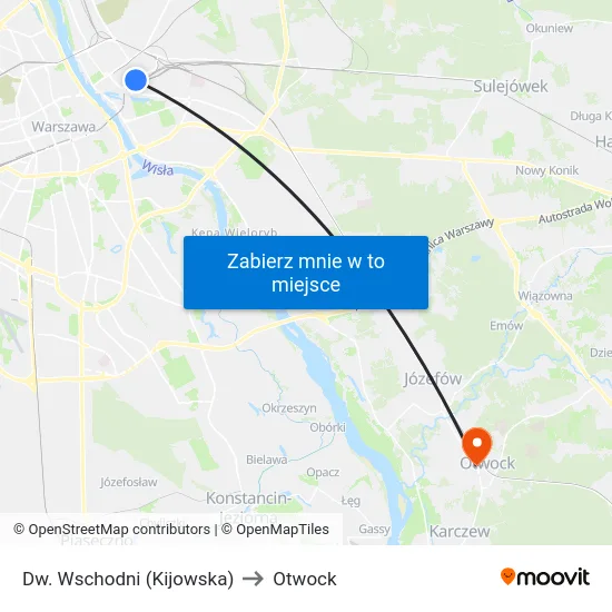 Dw. Wschodni (Kijowska) to Otwock map