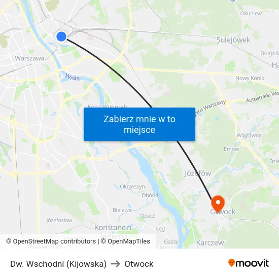 Dw. Wschodni (Kijowska) to Otwock map