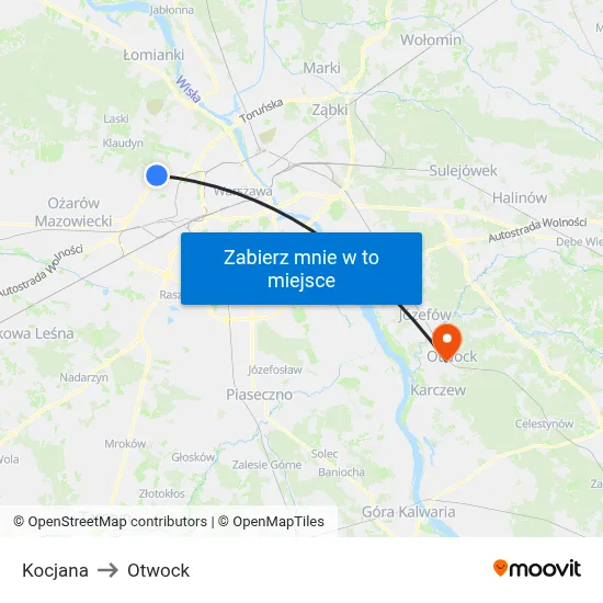 Kocjana to Otwock map