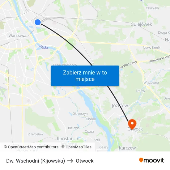 Dw. Wschodni (Kijowska) to Otwock map