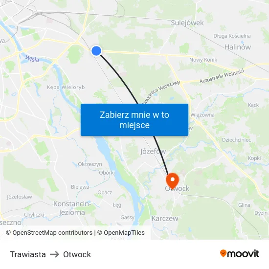 Trawiasta to Otwock map