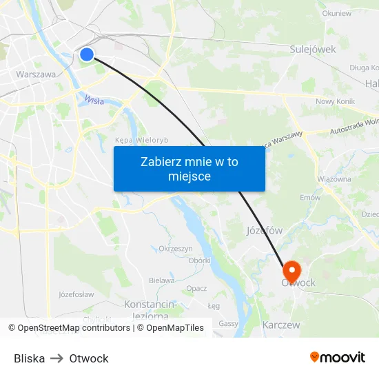 Bliska to Otwock map