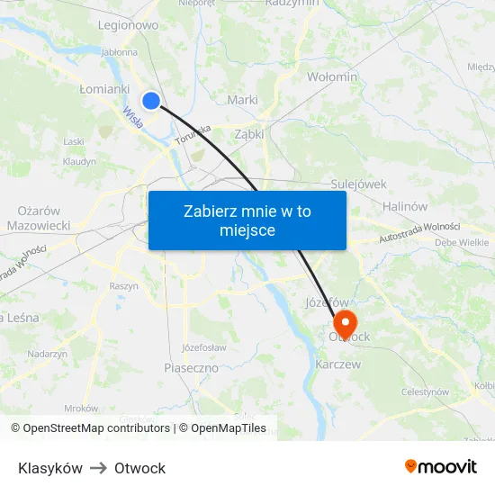 Klasyków to Otwock map