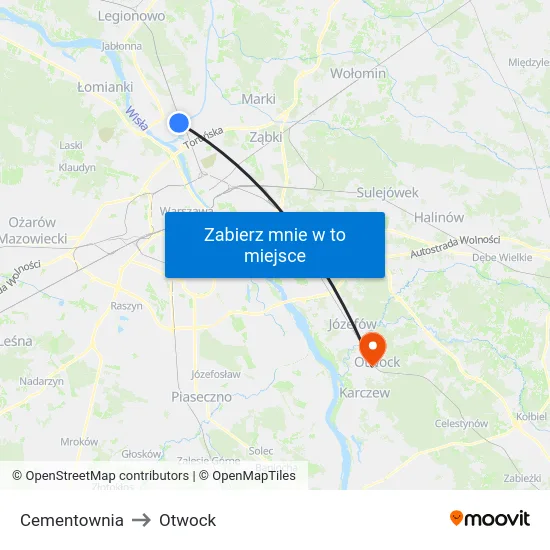 Cementownia to Otwock map