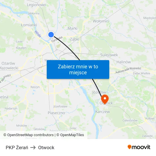 PKP Żerań to Otwock map