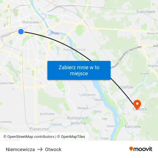 Niemcewicza to Otwock map