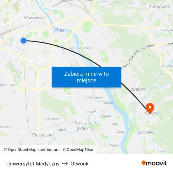 Uniwersytet Medyczny to Otwock map
