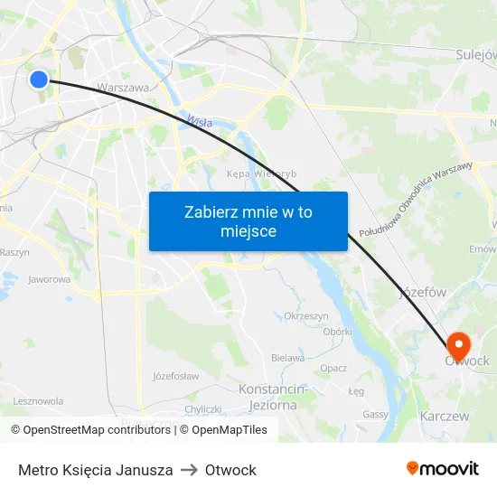 Metro Księcia Janusza to Otwock map