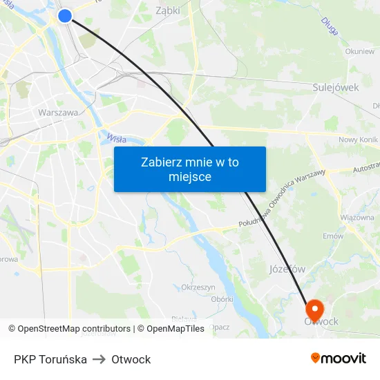 PKP Toruńska to Otwock map