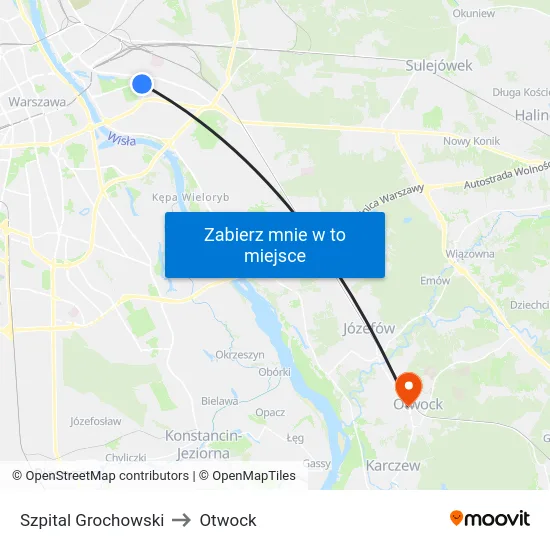 Szpital Grochowski to Otwock map