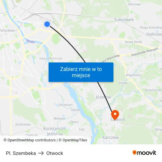 Pl. Szembeka to Otwock map