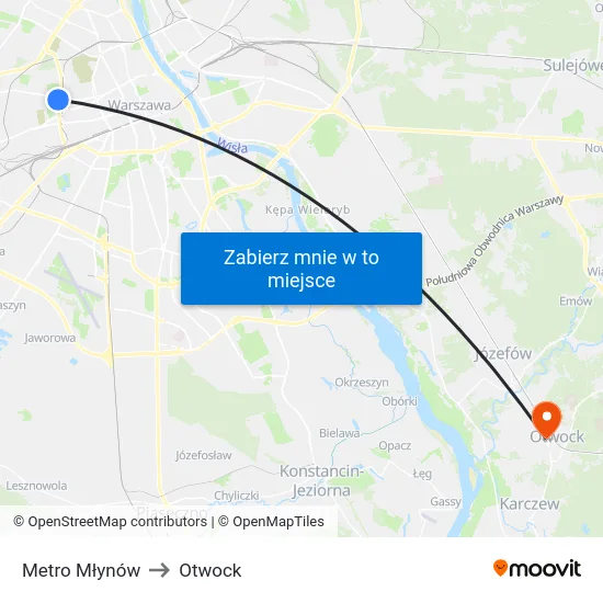 Metro Młynów to Otwock map