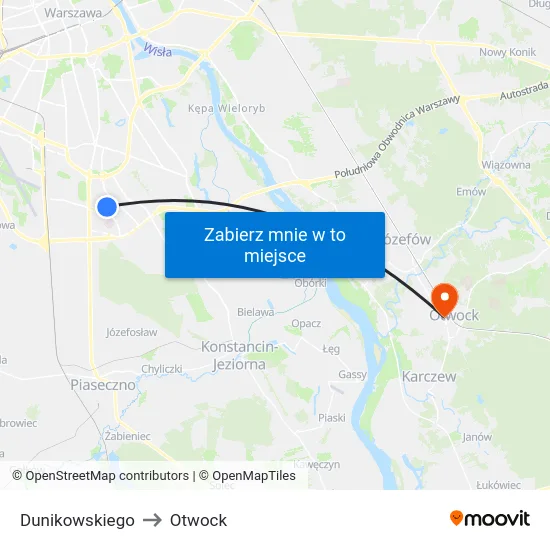 Dunikowskiego to Otwock map