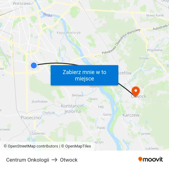 Centrum Onkologii to Otwock map