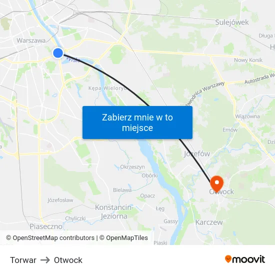 Torwar to Otwock map