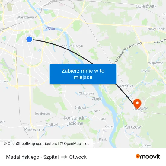 Madalińskiego - Szpital to Otwock map