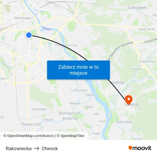 Rakowiecka to Otwock map