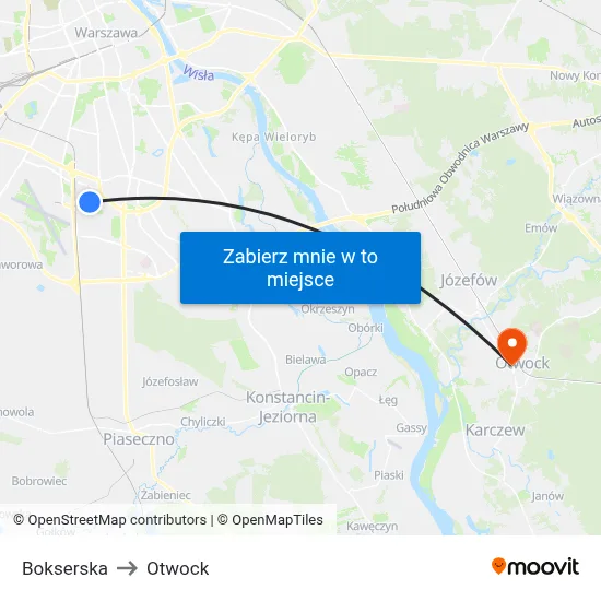 Bokserska to Otwock map