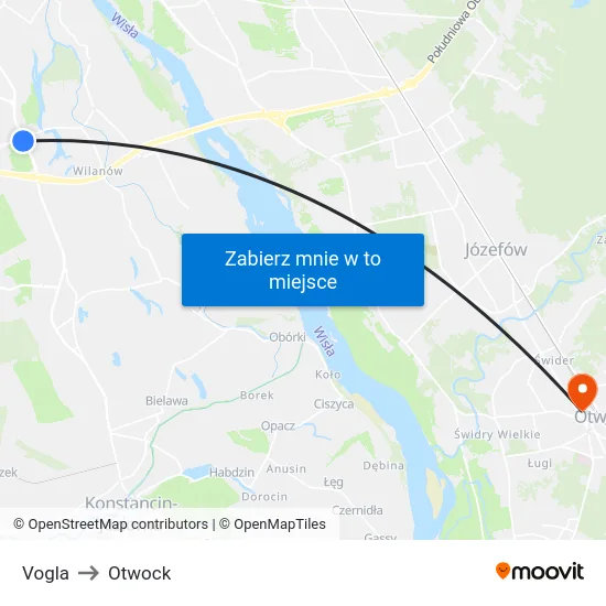 Vogla to Otwock map