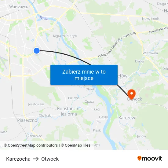 Karczocha to Otwock map