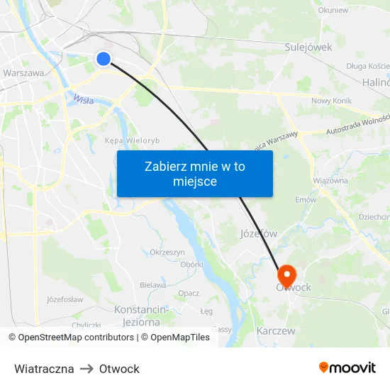 Wiatraczna to Otwock map