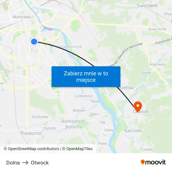 Dolna to Otwock map