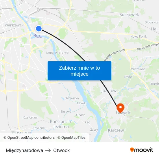 Międzynarodowa to Otwock map