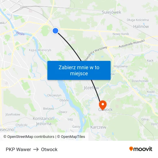 PKP Wawer to Otwock map