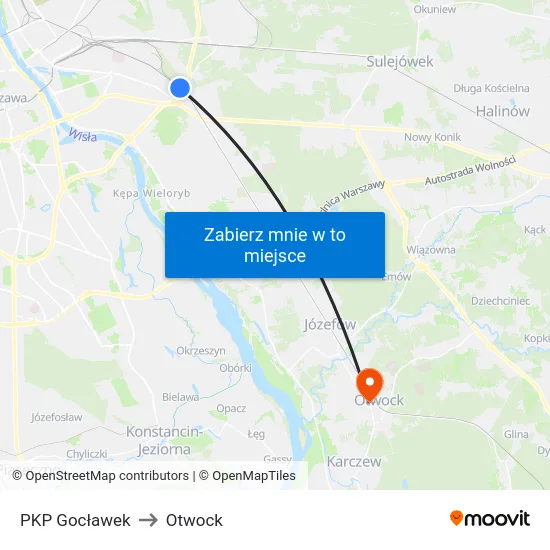 PKP Gocławek to Otwock map